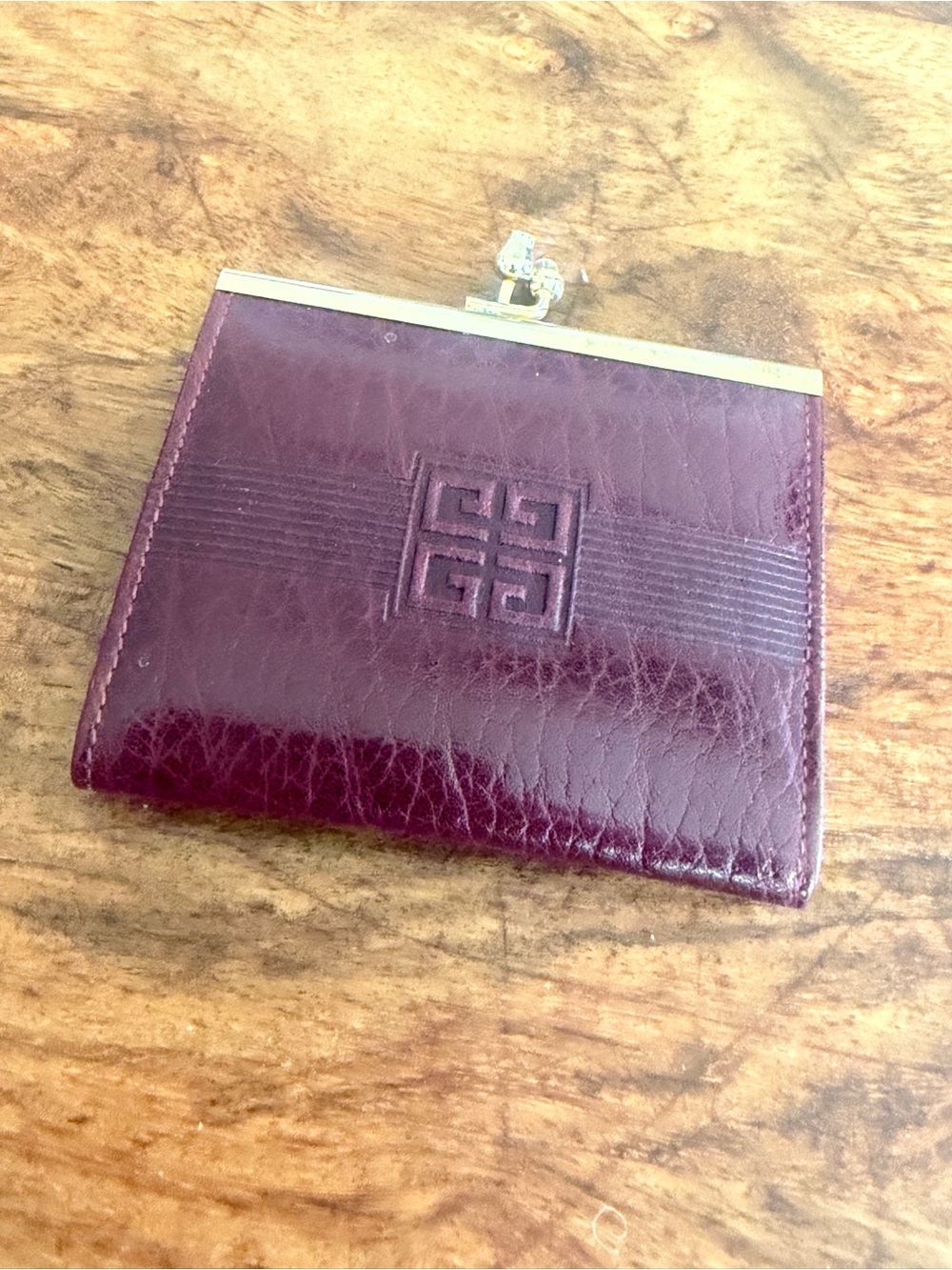 Vintage Givenchy Embossed Burgundy Kiss-Lock Coin Purse